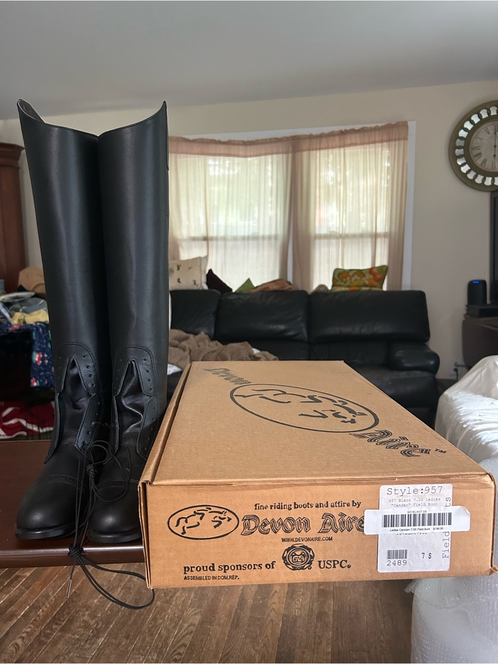 NWOT Devon Aire Tall Black Riding Boots, women’s size 7, slim, pull on no zipper